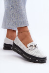 [Dámské kožené mokasíny na platformě s ozdobou S.Barski LR750 bílé] 36