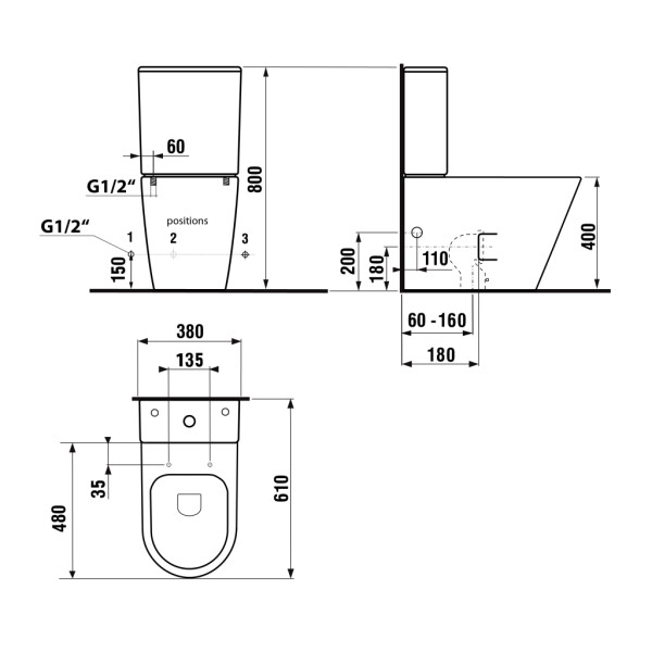 SAPHO - PACO WC kombi, Rimless, spodní/zadní odpad, šedá mat PC1012WRGR