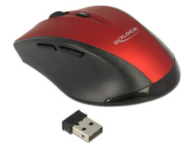 Delock ergonomická optická myš červená / Optický senzor / bezdrátová / 1600 DPI / 5 tlačítek / 1xAA (12493-DE)