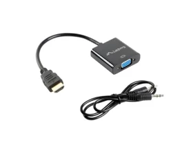 Lanberg černá / Adaptér / HDMI (M) na VGA (F) + MiniJack 3,5mm (F) / 0,2 m / Full HD (AD-0017-BK)