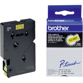 Brother TC-601, 12mm, černý tisk/žlutý podklad - originální páska laminovaná
