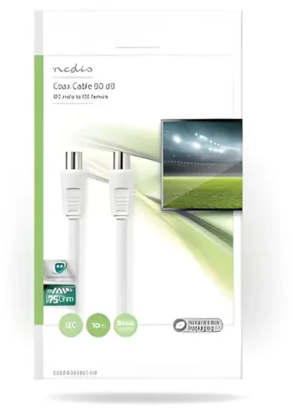 Nedis Koaxiální kabel IEC-IEC 10m bílá / Koaxiální kabel / 75 Ohm / Dvojité stínění / 90 dB (CSGP40200WT100)