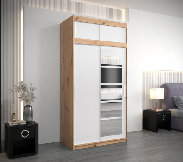 Šatní skříň Abi Ro1 s nástavcem Barva korpusu: Dub artisan, Rozměry: 100 cm, Dveře: Bílá