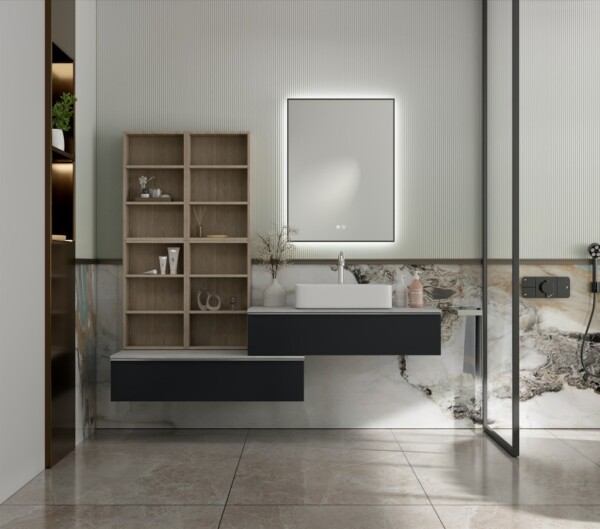 Erga Megan, LED zrcadlo 60x80cm (80x60cm) v černém rámu, 2185 lm, 3 barvy světla, zadní osvětlení, ERG-V01-MEGAN-6080-BK