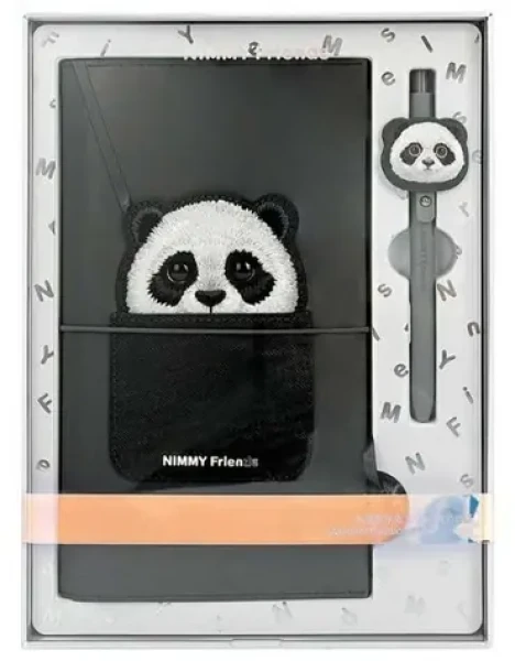 Nimmy Big Eyed Pet 2.0 Panda černá / Zápisník s perem / 2v1 / motiv panda (N-XDY-SZB-06)
