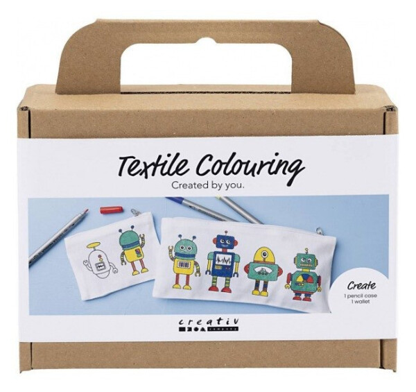Kreativní sada Malování na textil penál & peněženka Robot