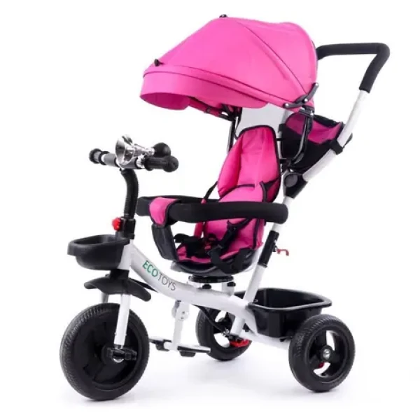 ECOTOYS Tříkolka se stříškou a vodící tyčí - růžová / od 6 měsíců (YM-BT-2 PINK)