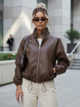 Dámská kožená bunda bomber hnědá FashionStreet TY5596 XL