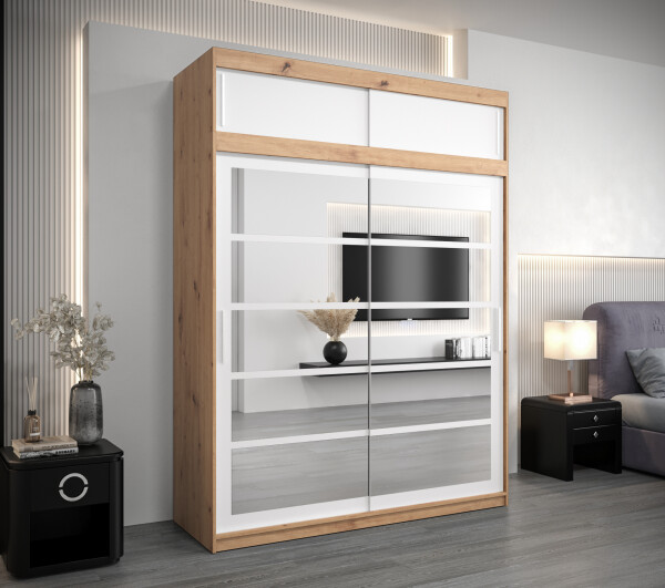 Šatní skříň Abi Ro2 s nástavcem Barva korpusu: Dub artisan, Rozměry: 150 cm, Dveře: Bílá