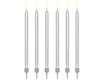 PartyDeco svíčky dlouhé stříbrné (12 ks)