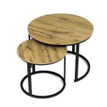 Stůl konferenční, set 2 ks, MDF deska, dekor divoký dub, kovová podnož, černý lak