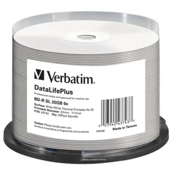 Verbatim BD-R 25GB 25k/ Single Layer Wide White Thermal Printable / 6x / cake box (43743-V)