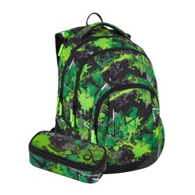 Studentský batohový 3-dílný set Bagmaster LINCOLN 25 A ZELENO-ČERNÝ (batoh,pouzdro)