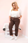 Dámské bavlněné kalhoty Plus Size s páskem hnědý 2XL