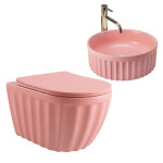 REA - Sada: Závěsná WC mísa + Umyvadlo na desku Duo Sweet Pink Matt KPL-K3001