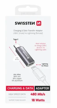 SWISSTEN TEXTILE OTG adaptér USB-C (M) - Lightning (F) stříbrná (73501219)