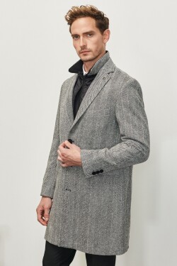 ALTINYILDIZ CLASSICS Men's Black and white Standard Fit Normal Cut Monocollar Knitted Pullover Vest, Woolen Cachet Overcoat.