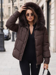 Dámská prošívaná bunda s kožešinovou kapucí, švestková, FashionStreet TY5891 S