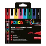 Uni POSCA PC-5BR sada 8 základních barev, štětcový hrot 1–4 mm