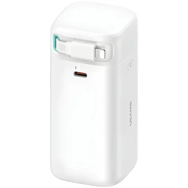 USAMS XMF Series Powerbanka výsuvný kabel Lightning bílá / Power Bank / 18000 mAh / PD 45W / USB-C + Lightning (20KCD21702)