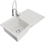 MEXEN/S - Cesar granitový dřez s odkapávačem včetně baterie Aster, bílá 6514-20-73450-02
