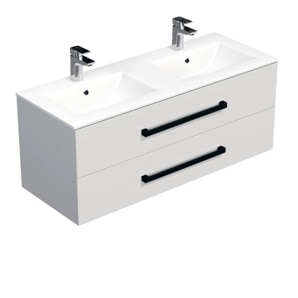 Koupelnová skříňka s černou úchytkou a umyvadlem SAT Cube Way 120x53x46 cm bílá lesk CUBE46C1202BIMOD CUBE46C1202BIMOD