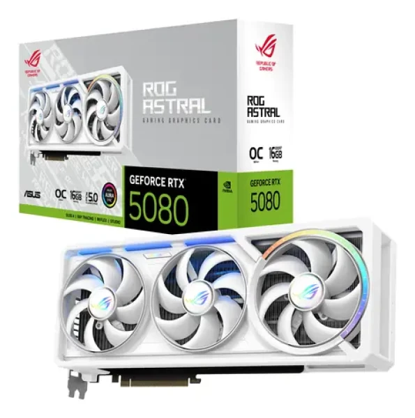 ASUS ROG Astral GeForce RTX 5080 OC White / Grafická karta / 16GB GDDR7 / 256-bit / 2x HDMI + 3x DP / 850W (ROG-ASTRAL-RTX5080-O16G-WHITE)