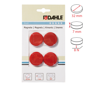 Dahle magnet plánovací, Ø 32 mm, 8 N, 4 ks, červené