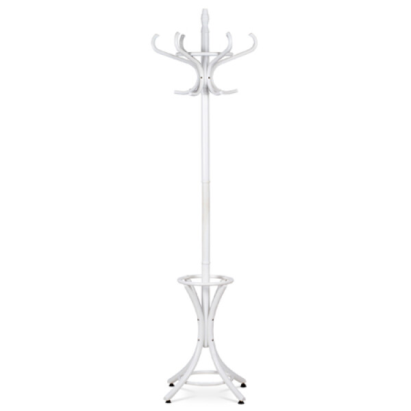 Věšák dřevěný stojanový, masiv topol a bříza, bílý matný lak, výška 185 cm