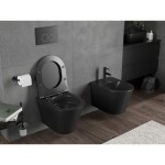 MEXEN/S - Rico Závěsná WC mísa Rimless Tornado včetně sedátka s slow slim, duroplast, černá mat 30721085T