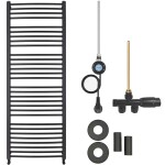 CERANO Koupelnový radiátorový set Stefano - kombinované vytápění, wifi tyč - boční jednobodové připojení - 600W - černá matná - 1210x650 mm