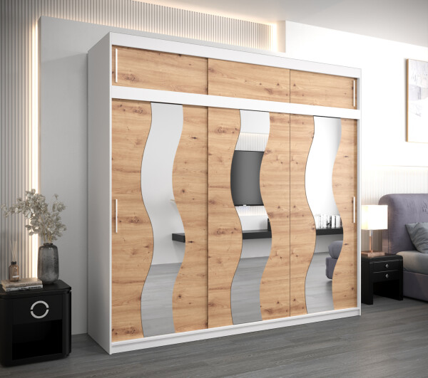 Šatní skříň Abi Se s nástavcem Barva korpusu: Bílá, Rozměry: 250 cm, Dveře: Dub artisan