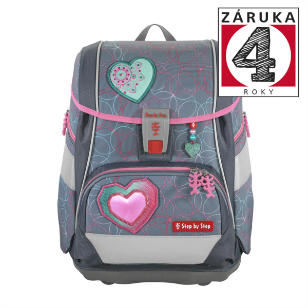 Školní aktovka/batoh 2IN1 PLUS pro prvňáčky 6dílný set, Step by Step Glitter Heart Hazle