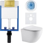 CERANO Kompletní podomítkový WC set Lite/Cesso - bílá lesklá - WC tlačítko Classic, zlatá - k zazdění - 49x36 cm - 002894