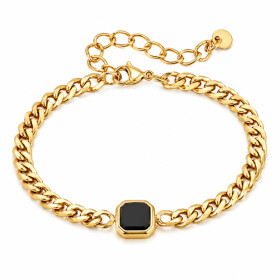 Pánský náramek Fabiano Gold - černý onyx, chirurgická ocel, Zlatá 18 cm + 5 cm (prodloužení)