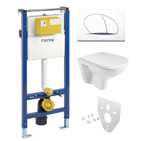 Mereo WC set - Rimless WC oblé, modul pro sádrokarton, bílé oválné tlačítko MM02NSETRS110