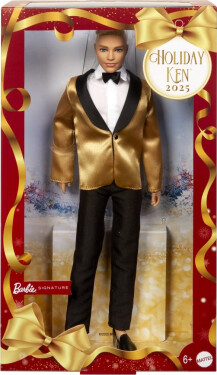 Barbie vánoční panenka Ken blond 2025 - Mattel Barbie