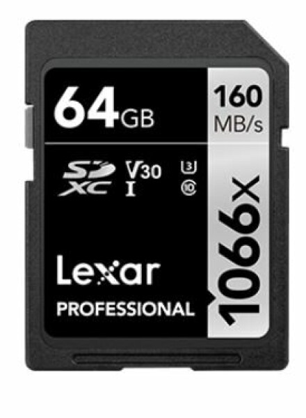 Lexar Professional 1066x Silver SDXC 64GB / čtení: 160MBs / zápis: 70MBs / UHS-I U3 / Class 10 / V30 (LSD1066064G-BNNNG)