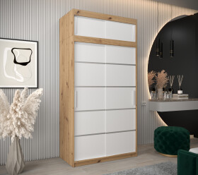 Šatní skříň Abi V1 s nástavcem Barva korpusu: Dub artisan, Rozměry: 120 cm, Dveře: Bílá