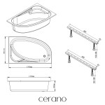 CERANO - Vana akrylátová Leona - asymetrická - pravá - bílá - 170x99,5x40 - s čelním panelem a nožičkami CER-129425