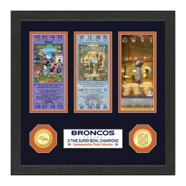 Obraz Denver Broncos NFL 3-Time Super Bowl Champions Tickets Bronze Coins