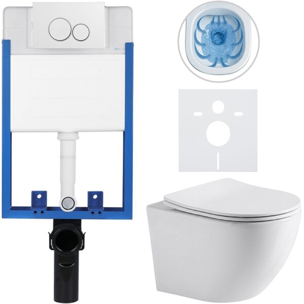 CERANO Kompletní podomítkový WC set Lite/Cesso - bílá lesklá - WC tlačítko Duo, bílá - k zazdění - 49x36 cm - 8050BD84206