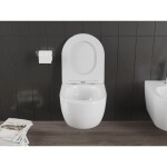 MEXEN/S - Carmen Závěsná WC mísa Rimless Tornado včetně sedátka s slow slim, duroplast, bílá lesk 30880300T