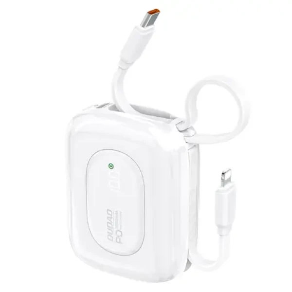 Dudao K32 10000mAh bílá / Powerbanka / s vestavěným kabelem / USB-C / Lightning / 22.5W (198957)
