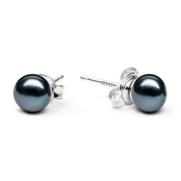 Náušnice s černou 5.5-6 mm říční perlou Chloe III, stříbro 925/1000, Černá