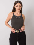 Tmavý khaki top s krajkou jedna velikost