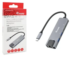Equip USB-C multiport adaptér šedý / USB-C adaptér / RJ-45 2,5 Gbit/s / 2x USB-A 3.2 / USB-C PD 100 W / 0,25 m (133496)