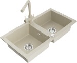 MEXEN/S - Mario granitový dřez 2-bowl včetně baterie Duero, béžová 6504-69-671600-69