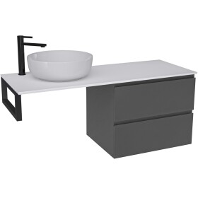 CERANO - Koupelnová skříňka Carole - antracitová + deska z lit. mramoru Elanys - 12 mm + konzole černá - 120x49,2x46 CER-467293