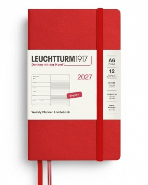 Týdenní plánovač Zápisník Cherry, Pocket A6 2027, anglicky